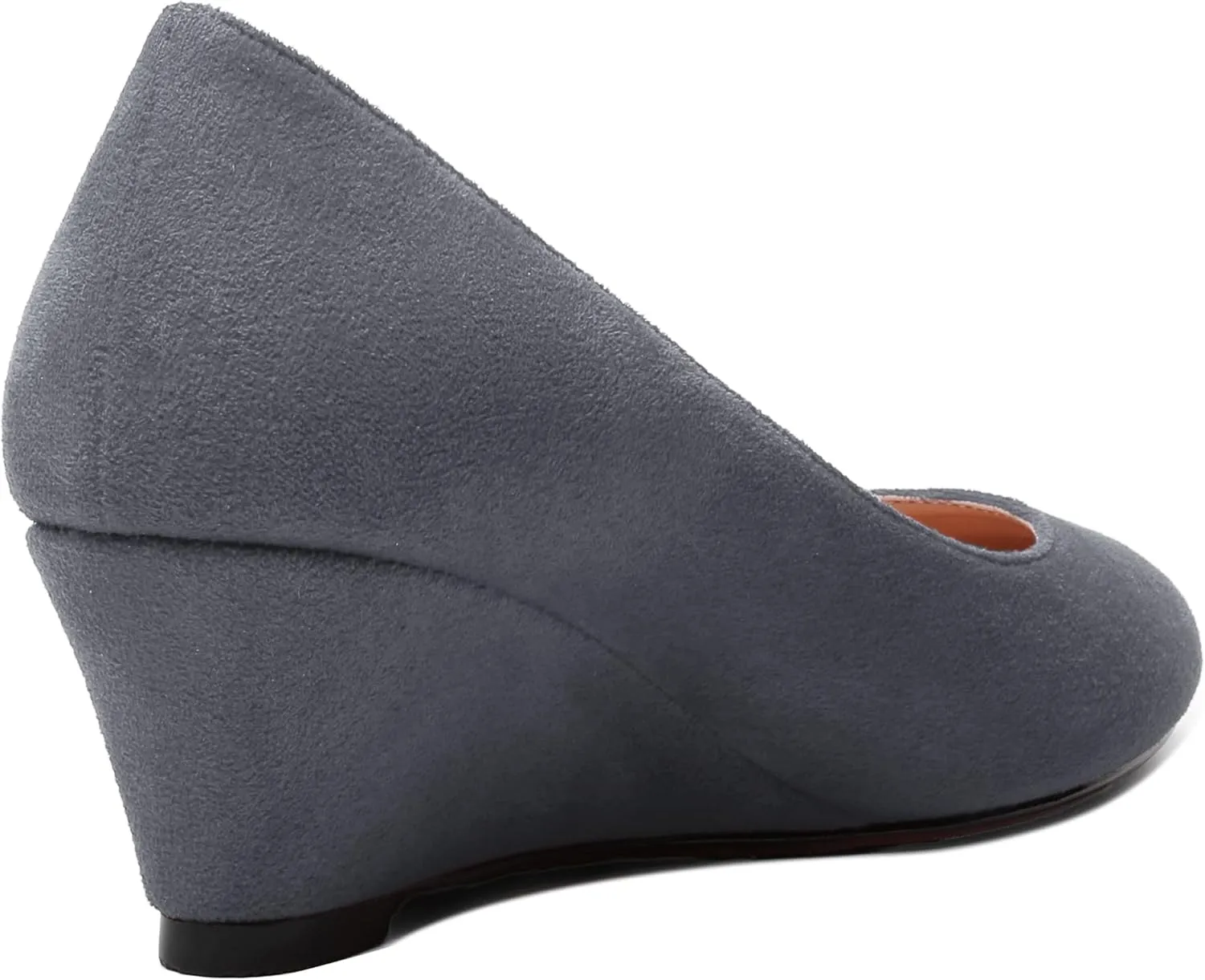 WAYDERNS Womens Solid Round Toe Dating Suede Casual Slip On Wedge Low Heel Pumps Shoes 2 Inch