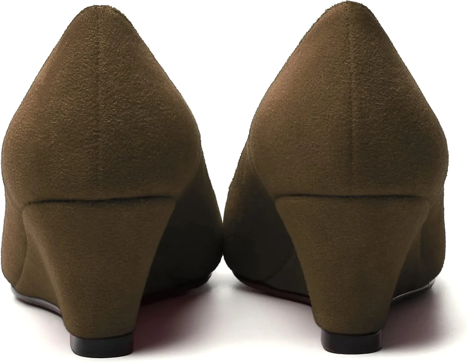 WAYDERNS Womens Solid Round Toe Dating Suede Casual Slip On Wedge Low Heel Pumps Shoes 2 Inch