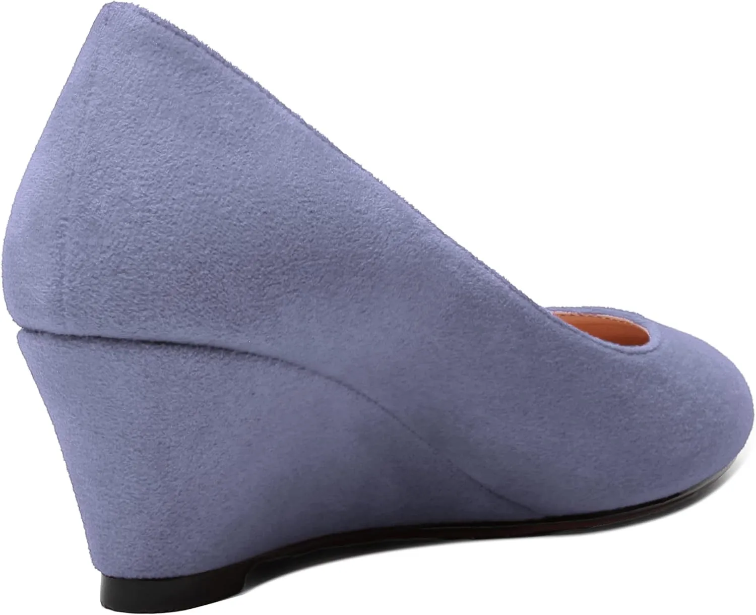 WAYDERNS Womens Solid Round Toe Dating Suede Casual Slip On Wedge Low Heel Pumps Shoes 2 Inch