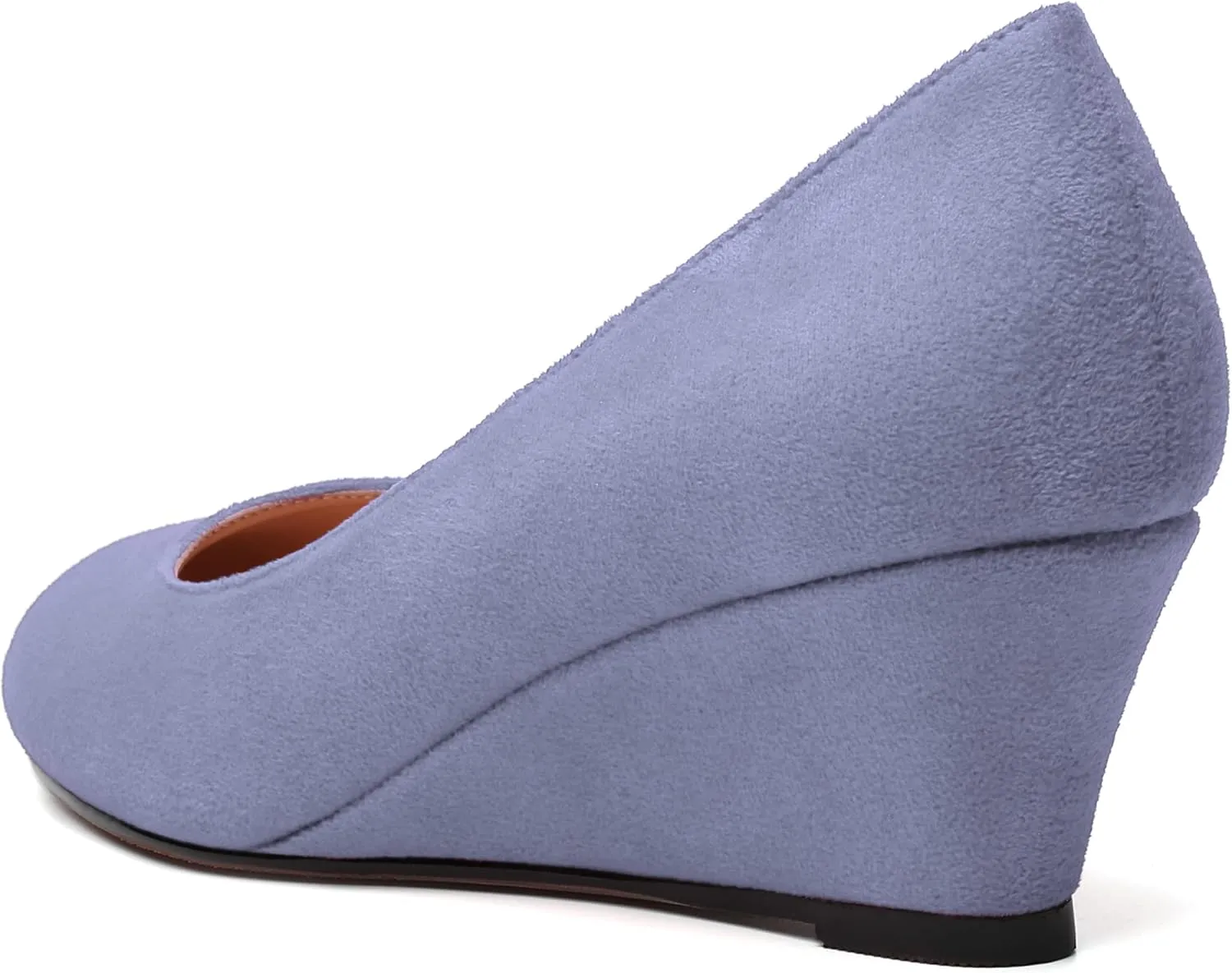 WAYDERNS Womens Solid Round Toe Dating Suede Casual Slip On Wedge Low Heel Pumps Shoes 2 Inch