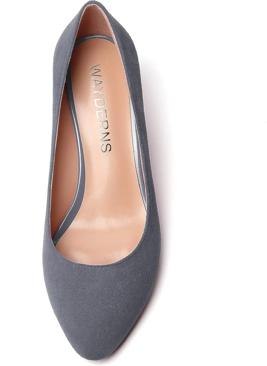 WAYDERNS Womens Solid Round Toe Dating Suede Casual Slip On Wedge Low Heel Pumps Shoes 2 Inch