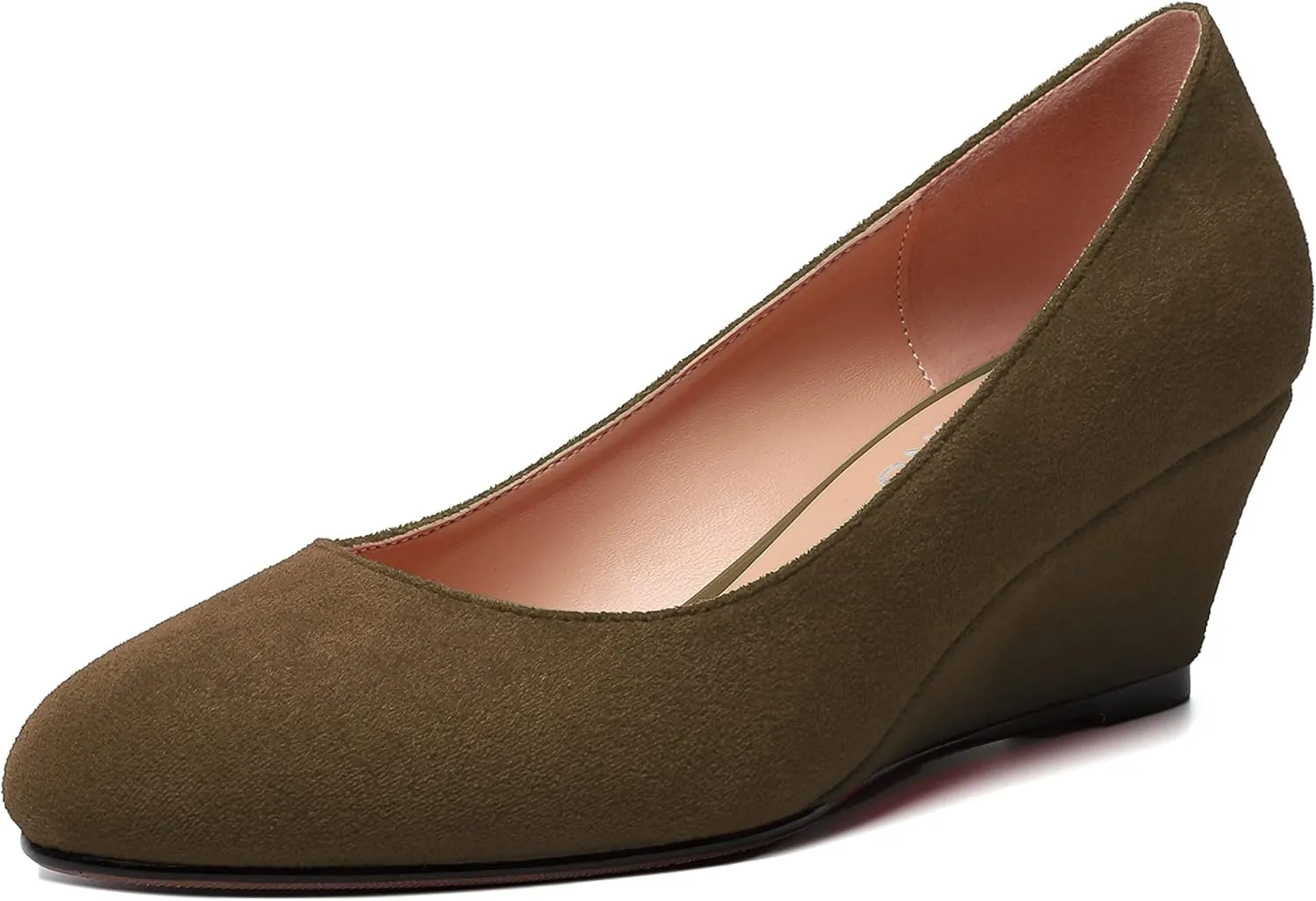 WAYDERNS Womens Solid Round Toe Dating Suede Casual Slip On Wedge Low Heel Pumps Shoes 2 Inch
