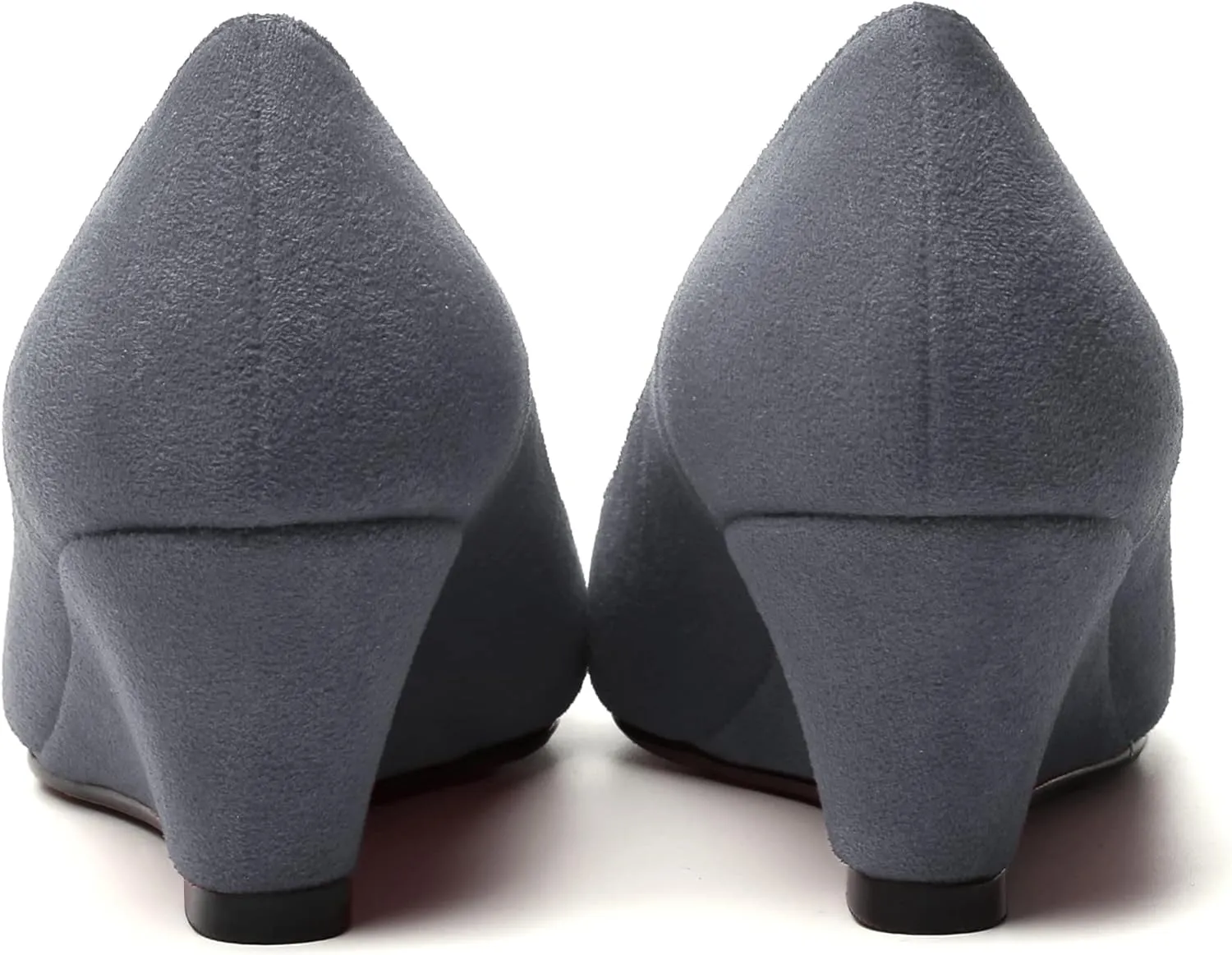 WAYDERNS Womens Solid Round Toe Dating Suede Casual Slip On Wedge Low Heel Pumps Shoes 2 Inch