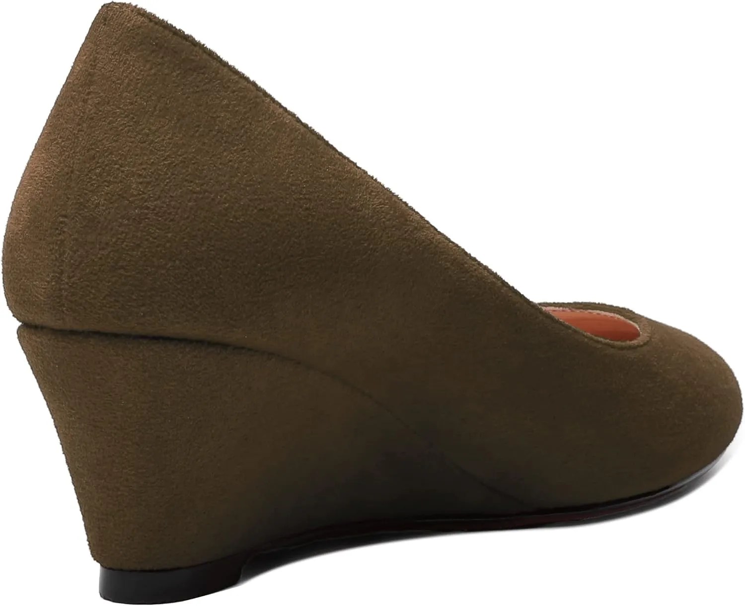 WAYDERNS Womens Solid Round Toe Dating Suede Casual Slip On Wedge Low Heel Pumps Shoes 2 Inch