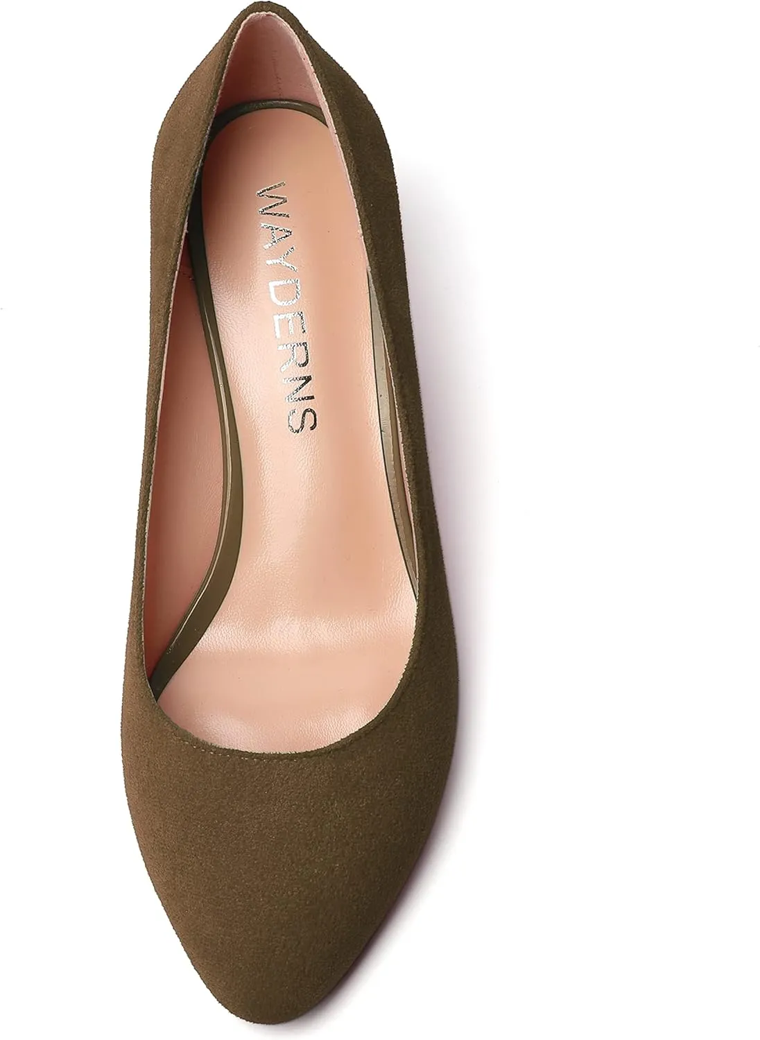 WAYDERNS Womens Solid Round Toe Dating Suede Casual Slip On Wedge Low Heel Pumps Shoes 2 Inch