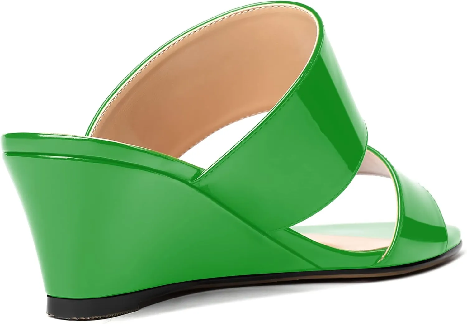 WAYDERNS Women's Two Piece Patent Open Toe Slip On Wedge Low Heel Wedges Sandals 2 Inch