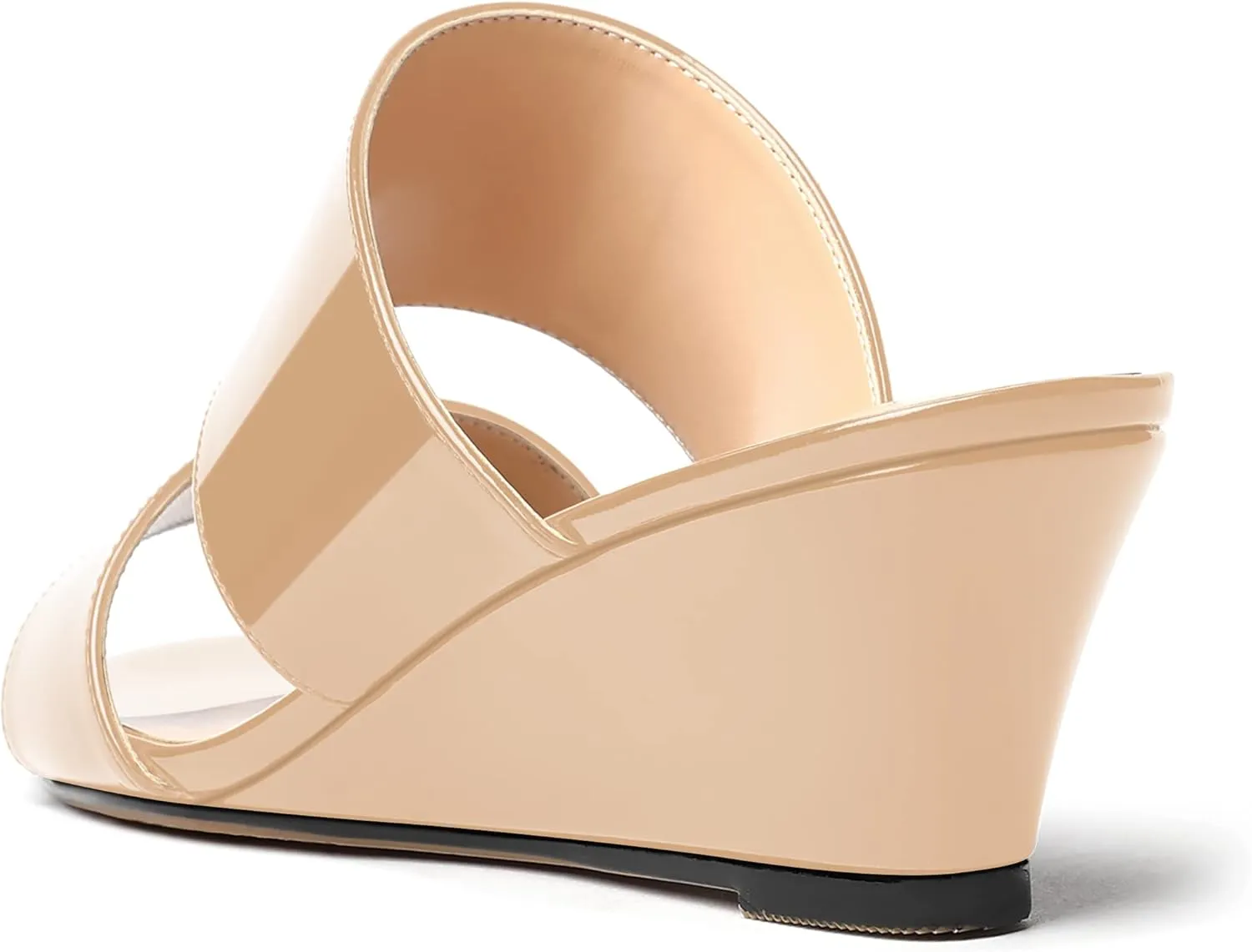 WAYDERNS Women's Two Piece Patent Open Toe Slip On Wedge Low Heel Wedges Sandals 2 Inch