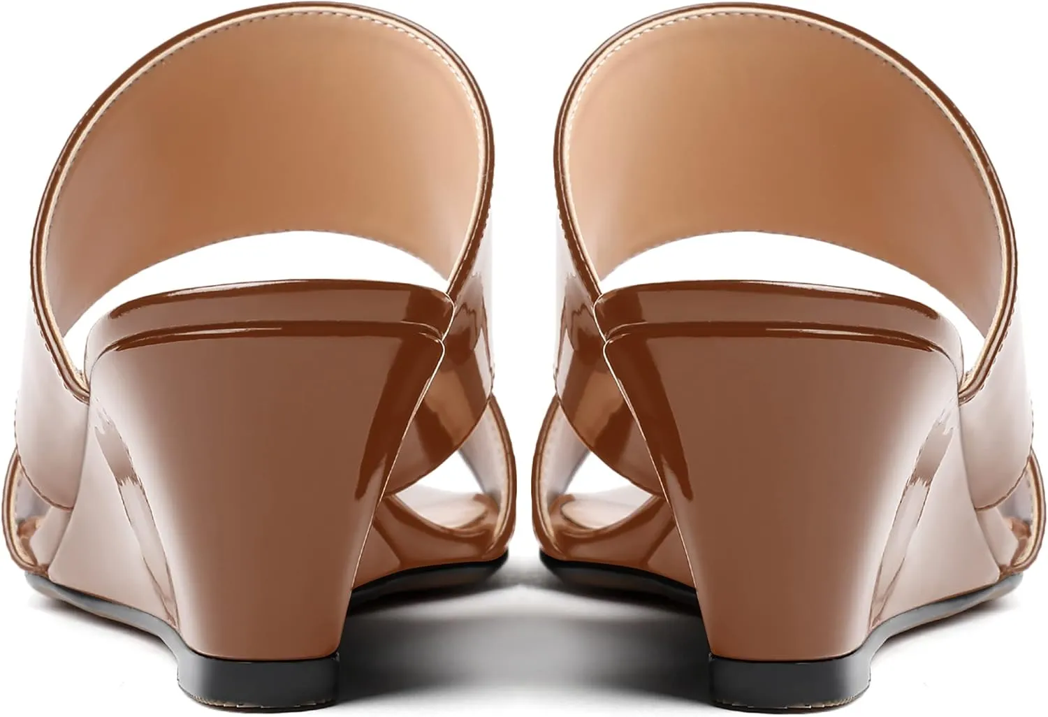 WAYDERNS Women's Two Piece Patent Open Toe Slip On Wedge Low Heel Wedges Sandals 2 Inch