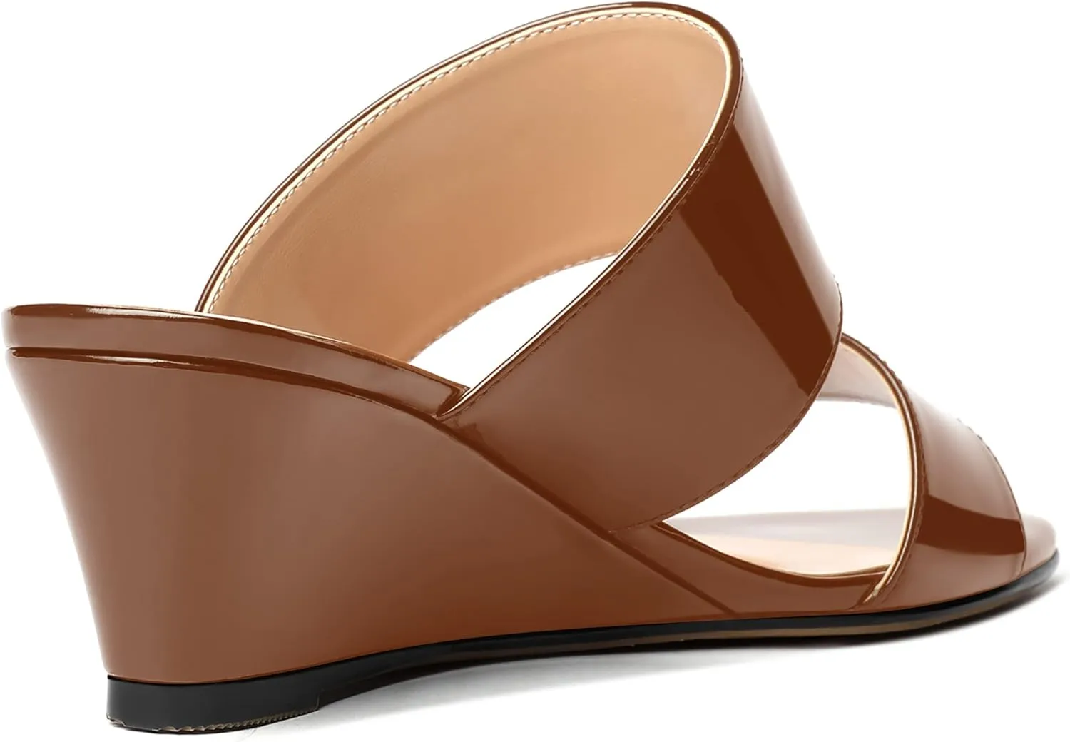 WAYDERNS Women's Two Piece Patent Open Toe Slip On Wedge Low Heel Wedges Sandals 2 Inch