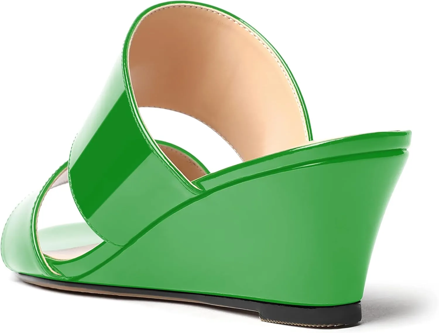 WAYDERNS Women's Two Piece Patent Open Toe Slip On Wedge Low Heel Wedges Sandals 2 Inch