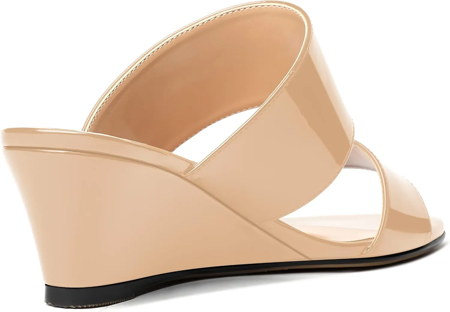 WAYDERNS Women's Two Piece Patent Open Toe Slip On Wedge Low Heel Wedges Sandals 2 Inch