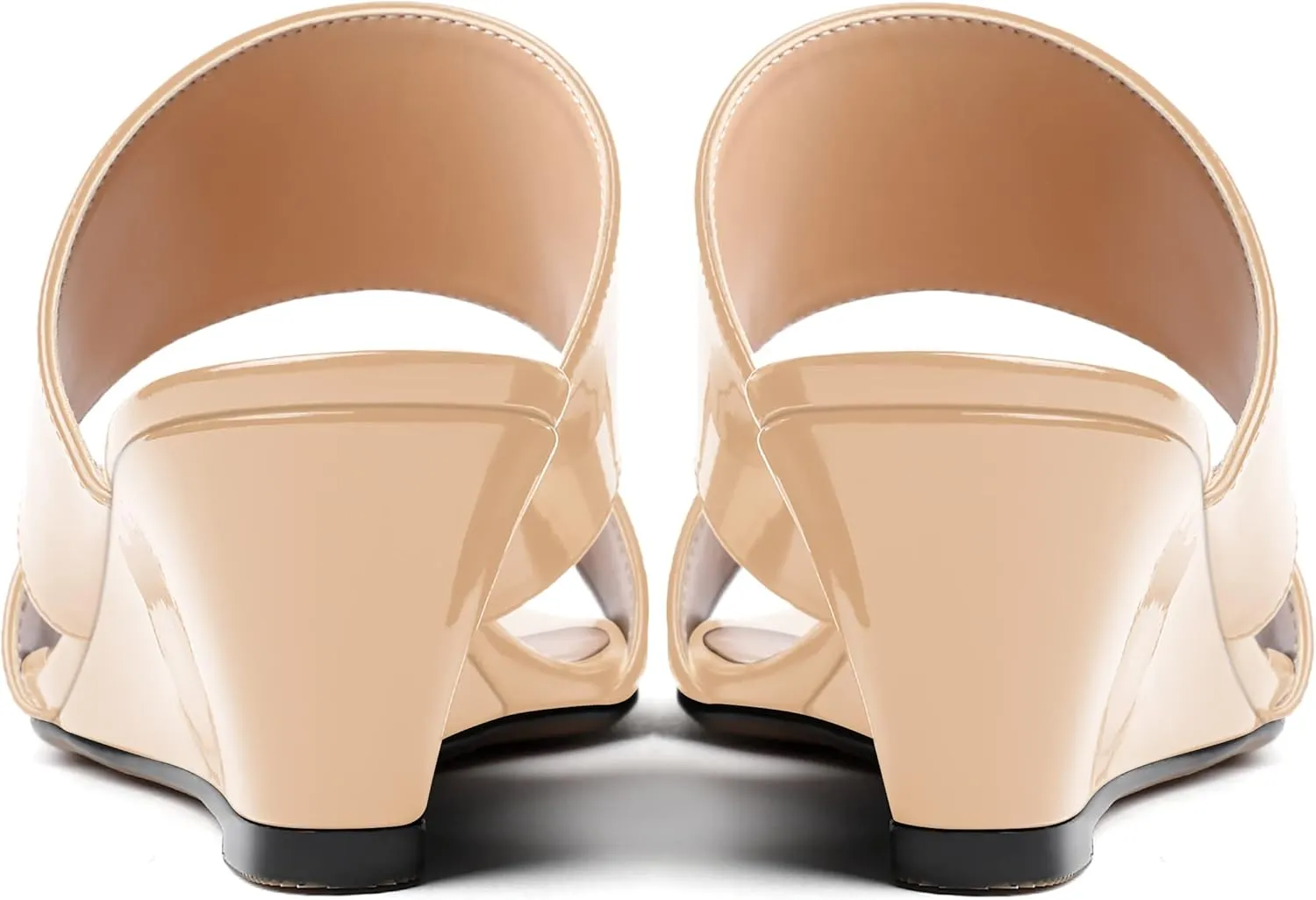 WAYDERNS Women's Two Piece Patent Open Toe Slip On Wedge Low Heel Wedges Sandals 2 Inch