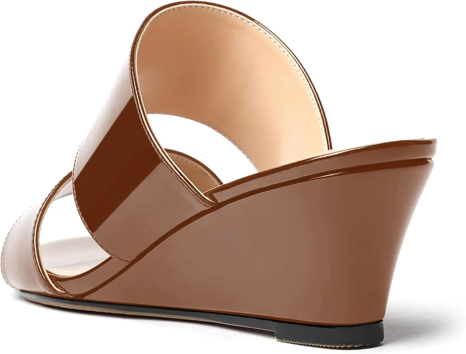 WAYDERNS Women's Two Piece Patent Open Toe Slip On Wedge Low Heel Wedges Sandals 2 Inch