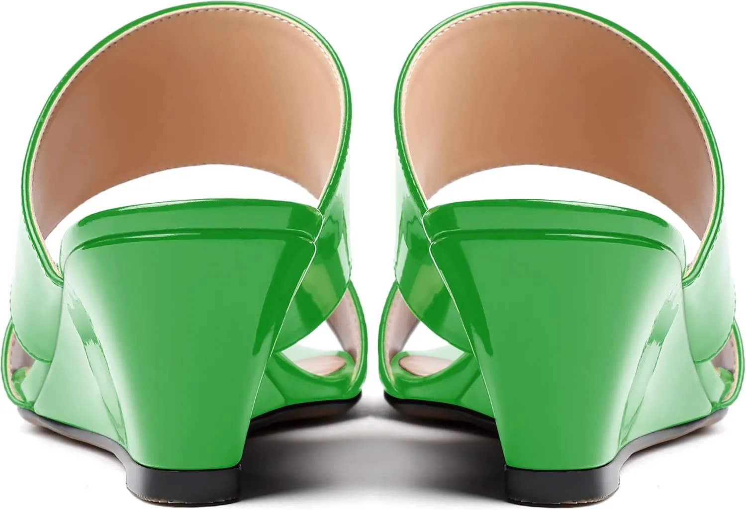 WAYDERNS Women's Two Piece Patent Open Toe Slip On Wedge Low Heel Wedges Sandals 2 Inch