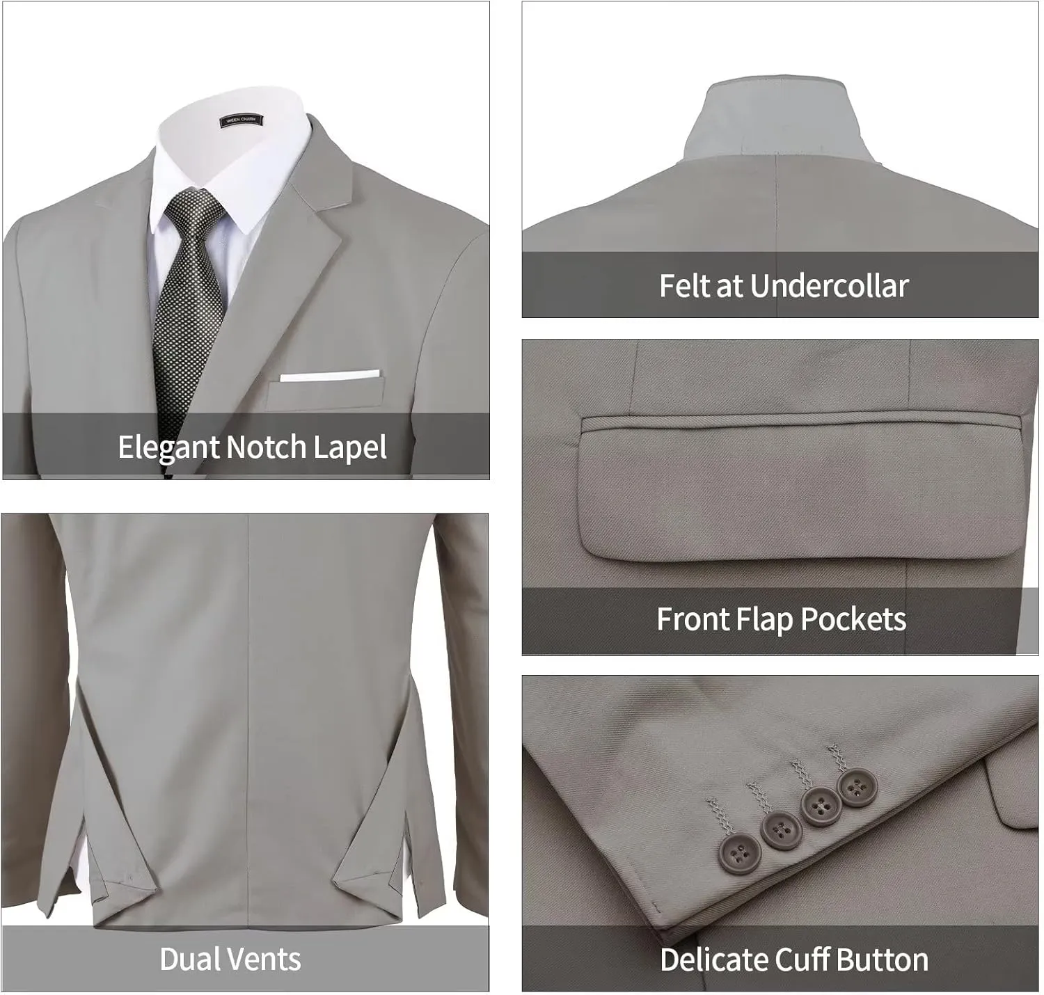 WEEN CHARM Men's 3-Piece Slim Fit Suit Set-2-Button Blazer,Vest & Pants-Formal Wedding,Prom,Party & Business Tuxedo