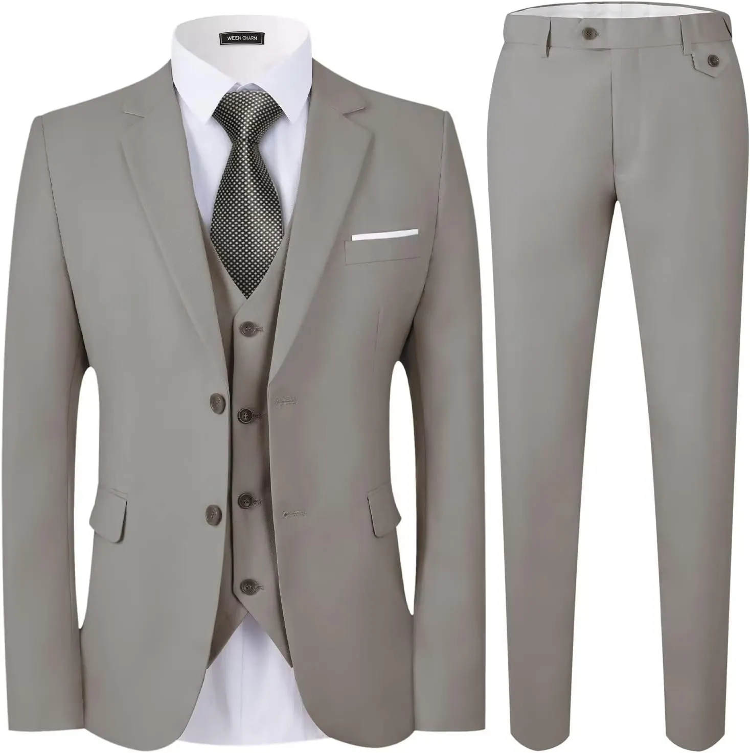 WEEN CHARM Men's 3-Piece Slim Fit Suit Set-2-Button Blazer,Vest & Pants-Formal Wedding,Prom,Party & Business Tuxedo