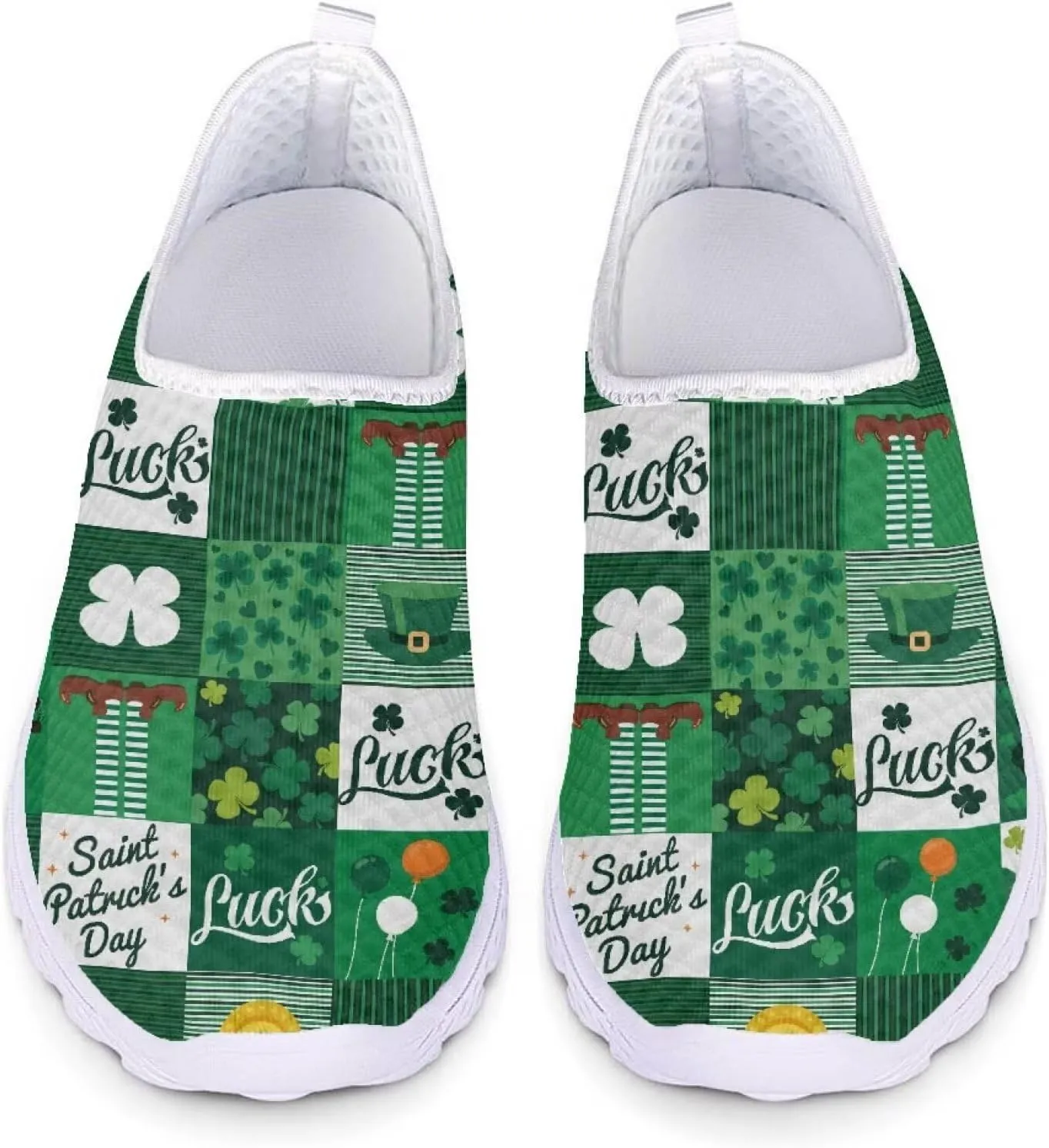 WELLFLYHOM Green Sneakers St Patricks Tennis Shoes for Women Slip On Loafers Road Running Sneaker Footwear US 5.5-11.5