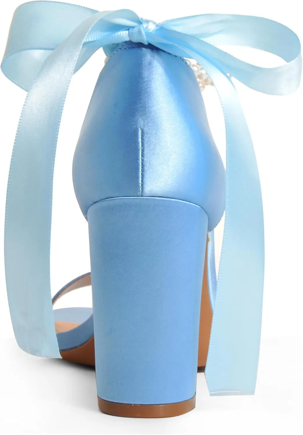 White Block High Heels for Women - Pearl Square Open Toe Chunky Bow Heels - Wedding Bridal Shoes for Prom Party Dress