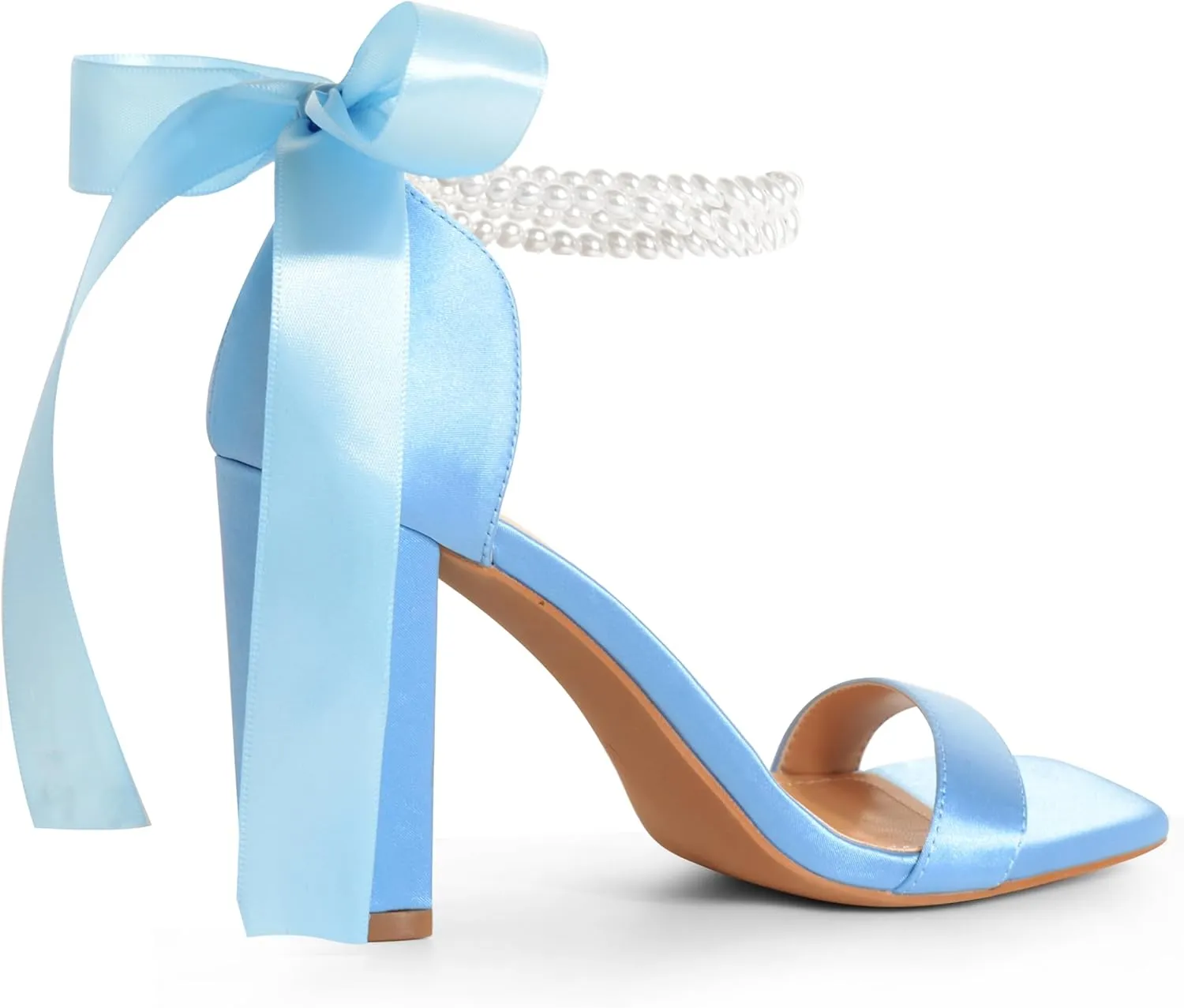 White Block High Heels for Women - Pearl Square Open Toe Chunky Bow Heels - Wedding Bridal Shoes for Prom Party Dress