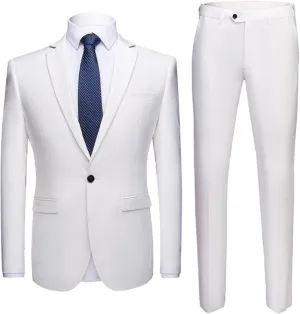 White Men's Suit Set Formal Men Suit Jacket Pants Slim Business Tuxedo 2 Piece Suit Wedding(XXXXLcode)