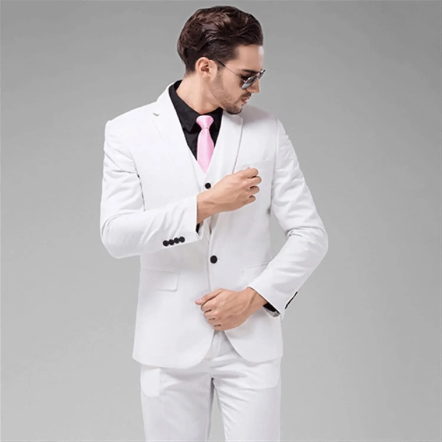 White Men's Suit Set Formal Men Suit Jacket Pants Slim Business Tuxedo 2 Piece Suit Wedding(XXXXLcode)
