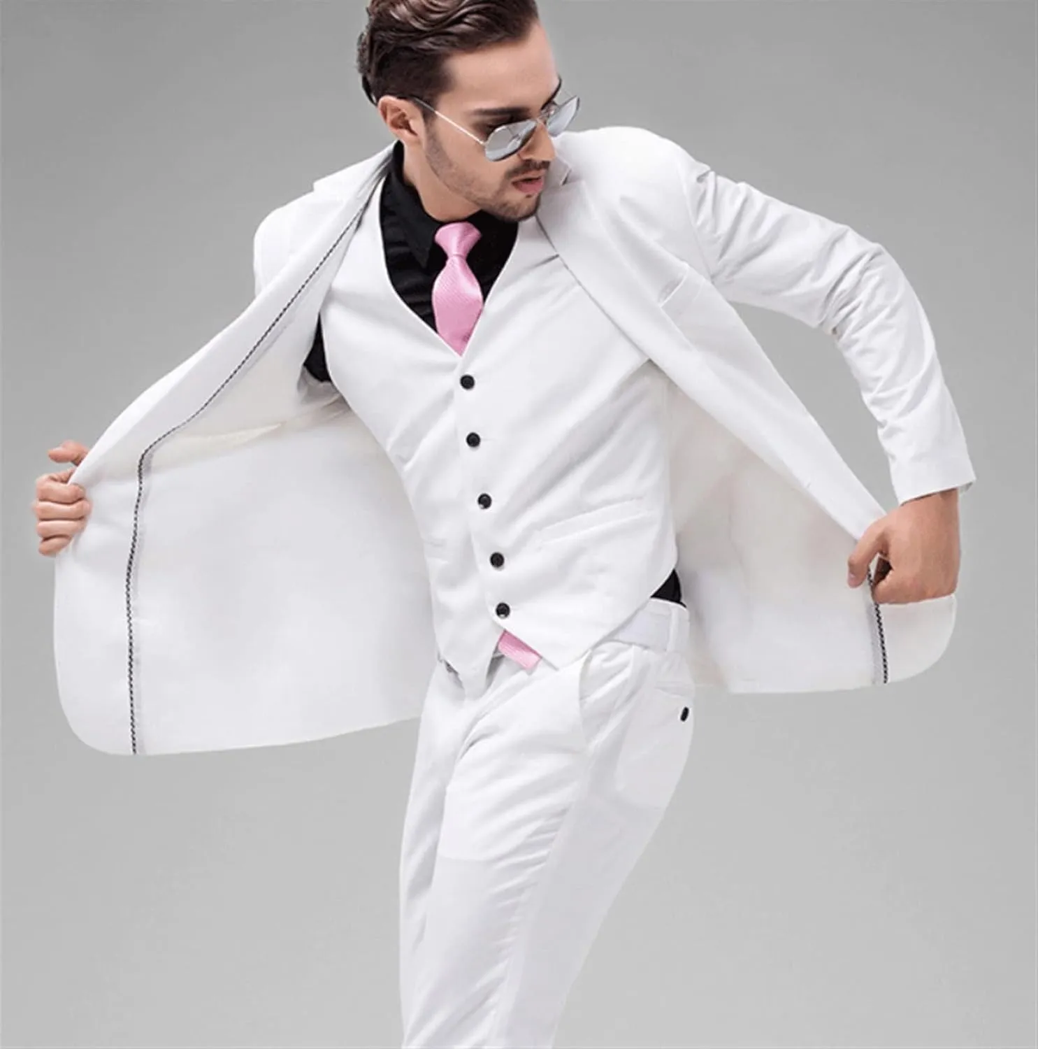 White Men's Suit Set Formal Men Suit Jacket Pants Slim Business Tuxedo 2 Piece Suit Wedding(XXXXLcode)