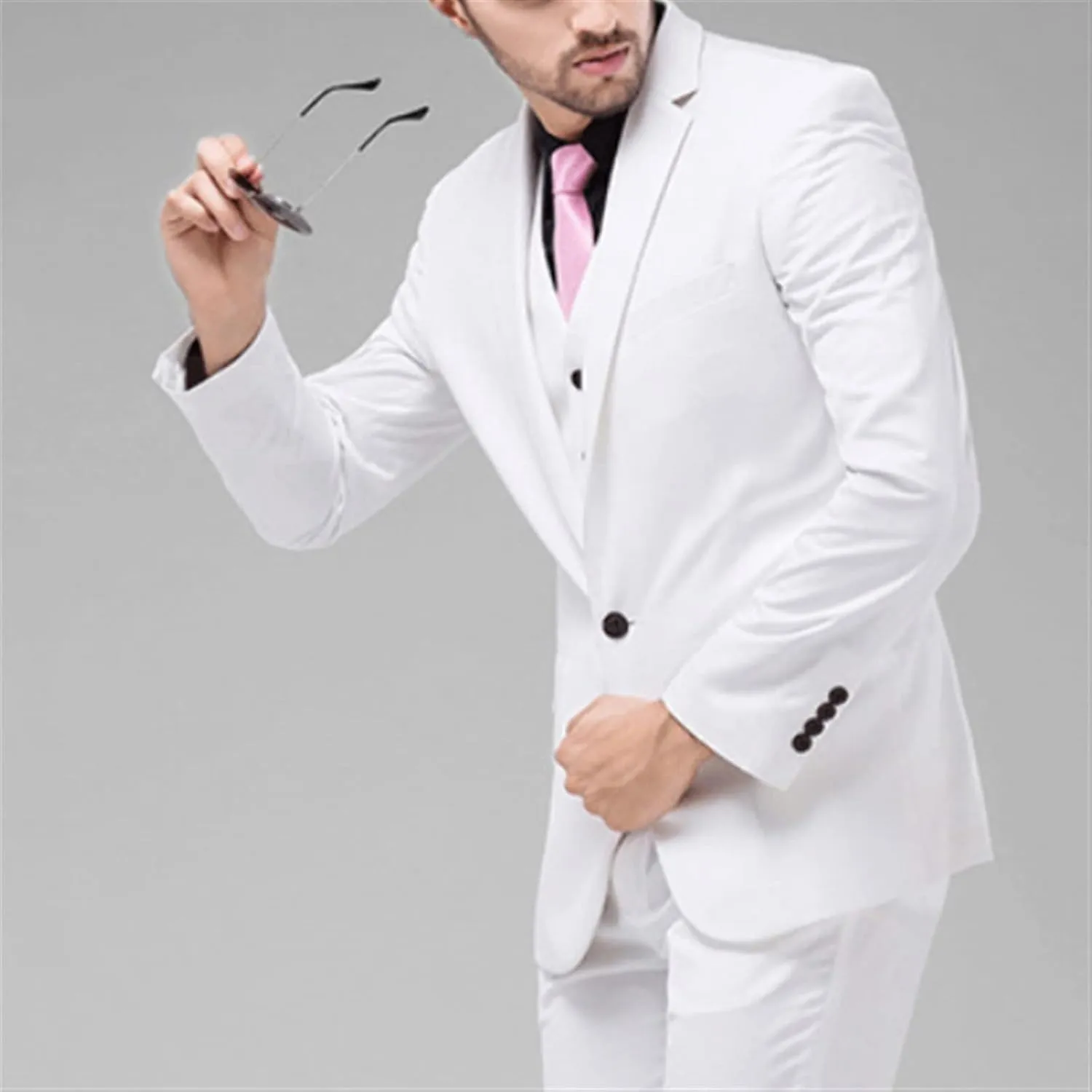 White Men's Suit Set Formal Men Suit Jacket Pants Slim Business Tuxedo 2 Piece Suit Wedding(XXXXLcode)