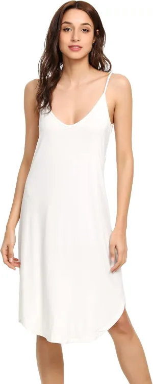 WiWi Viscose from Bamboo Slip Dress for Women Plus Size Chemise Nightgown Comfy Full Spaghetti Strap Dresses S-4X, Pure White, X-Large