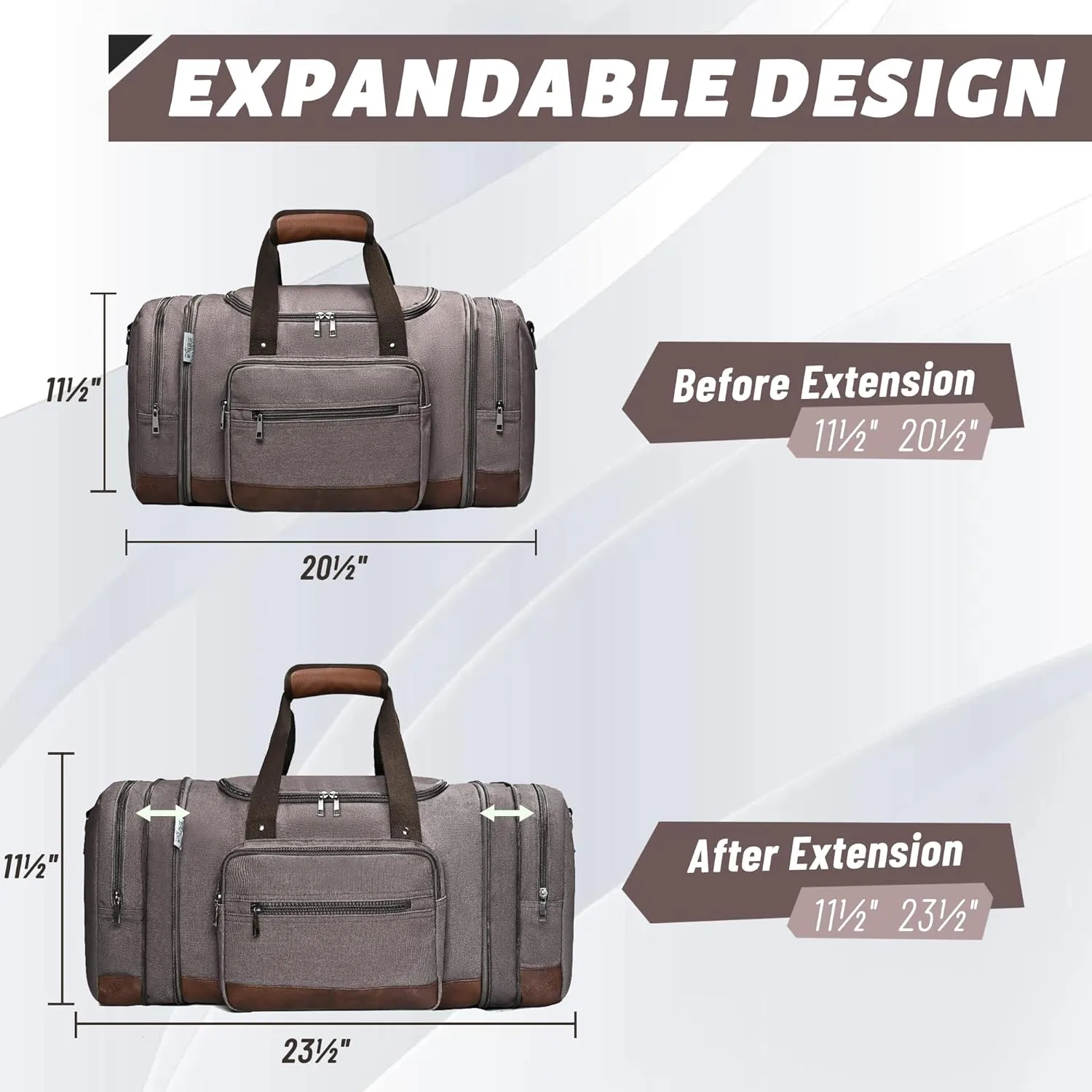 Wolhbege Duffle Bag for Travel,Mens Travel Bag & Carry On Bag for Men with Expandable Design and Luggage Sleeve –Duffel Bag for Gym, Weekender, Overnight Trips Grey
