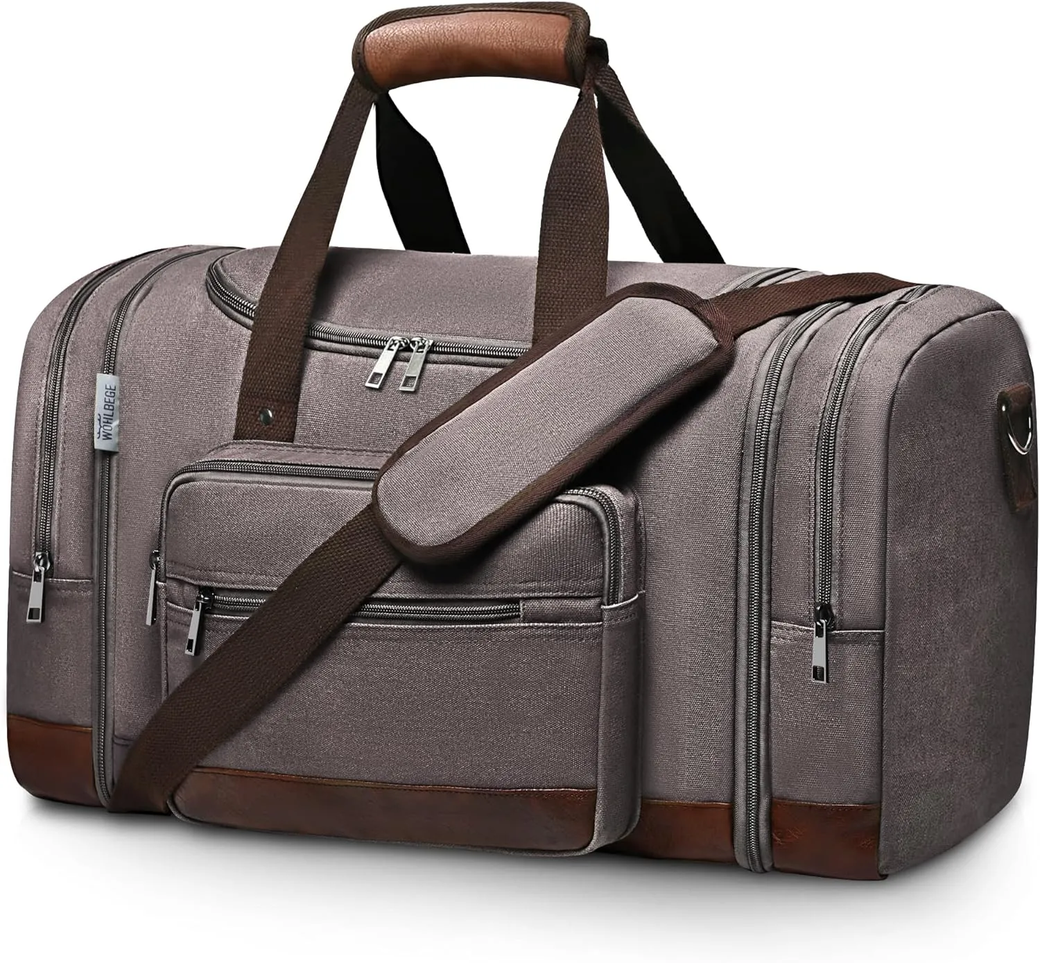 Wolhbege Duffle Bag for Travel,Mens Travel Bag & Carry On Bag for Men with Expandable Design and Luggage Sleeve –Duffel Bag for Gym, Weekender, Overnight Trips Grey