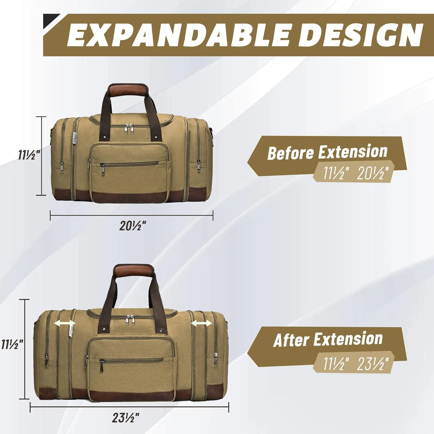 Wolhbege Duffle Bag for Travel,Mens Travel Bag & Carry On Bag for Men with Expandable Design and Luggage Sleeve –Duffel Bag for Gym, Weekender, Overnight Trips Khaki