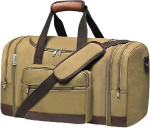 Wolhbege Duffle Bag for Travel,Mens Travel Bag & Carry On Bag for Men with Expandable Design and Luggage Sleeve –Duffel Bag for Gym, Weekender, Overnight Trips Khaki