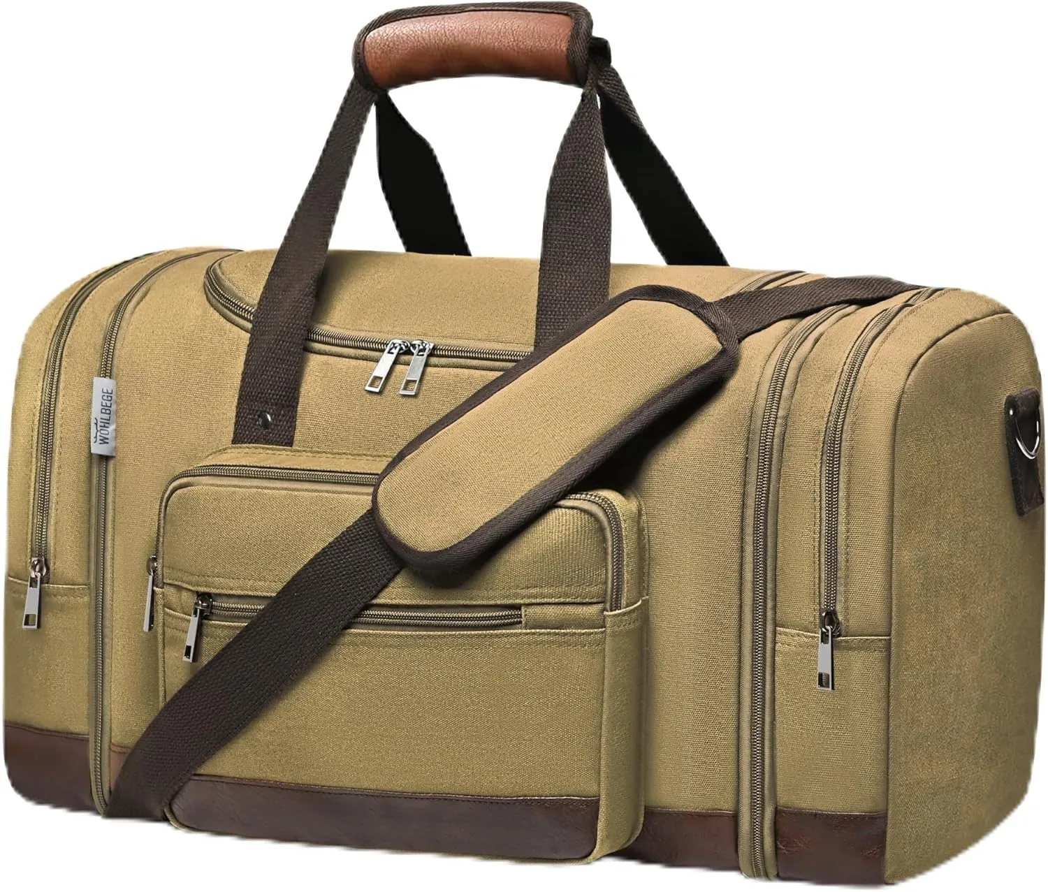 Wolhbege Duffle Bag for Travel,Mens Travel Bag & Carry On Bag for Men with Expandable Design and Luggage Sleeve –Duffel Bag for Gym, Weekender, Overnight Trips Khaki