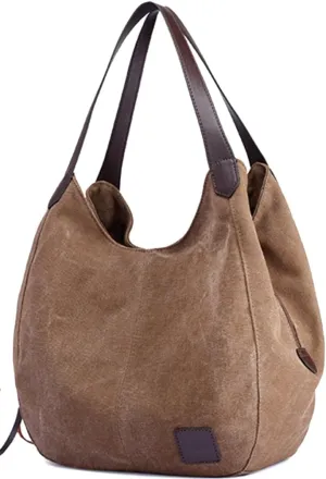 Women Canvas Hobo Purse Multi Pocket Handbags Shoulder Bags Totes Purses