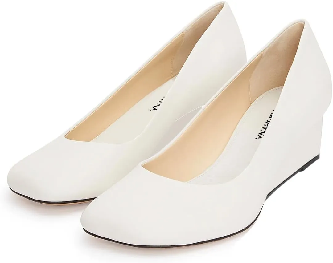 Women Closed Square Toe Classic Pumps Slip On Wedge Mid Heels Comfy Party Club Daily Office Shoes Size 4-16 US