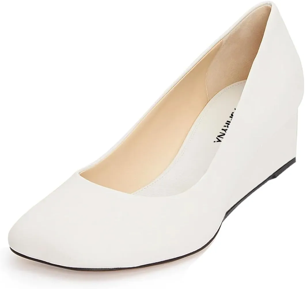 Women Closed Square Toe Classic Pumps Slip On Wedge Mid Heels Comfy Party Club Daily Office Shoes Size 4-16 US