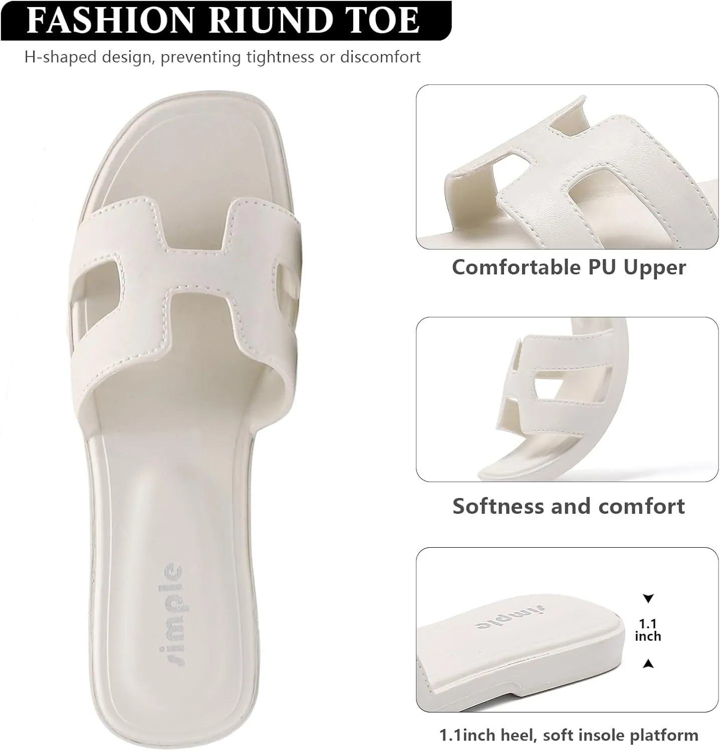 Women Flat Sandals Fashion Open Toe Dressy Slide Comfortable Slip On Slides for Summer Vacations, Black White, Gifts for Ladies 2025