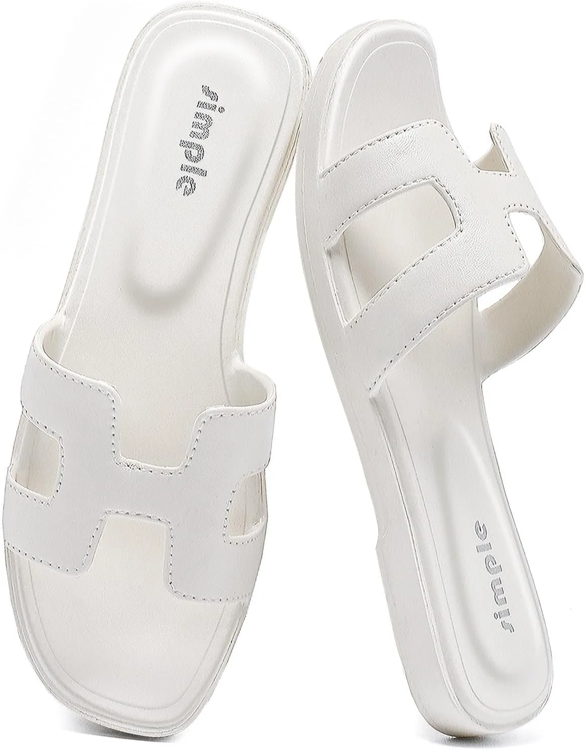 Women Flat Sandals Fashion Open Toe Dressy Slide Comfortable Slip On Slides for Summer Vacations, Black White, Gifts for Ladies 2025