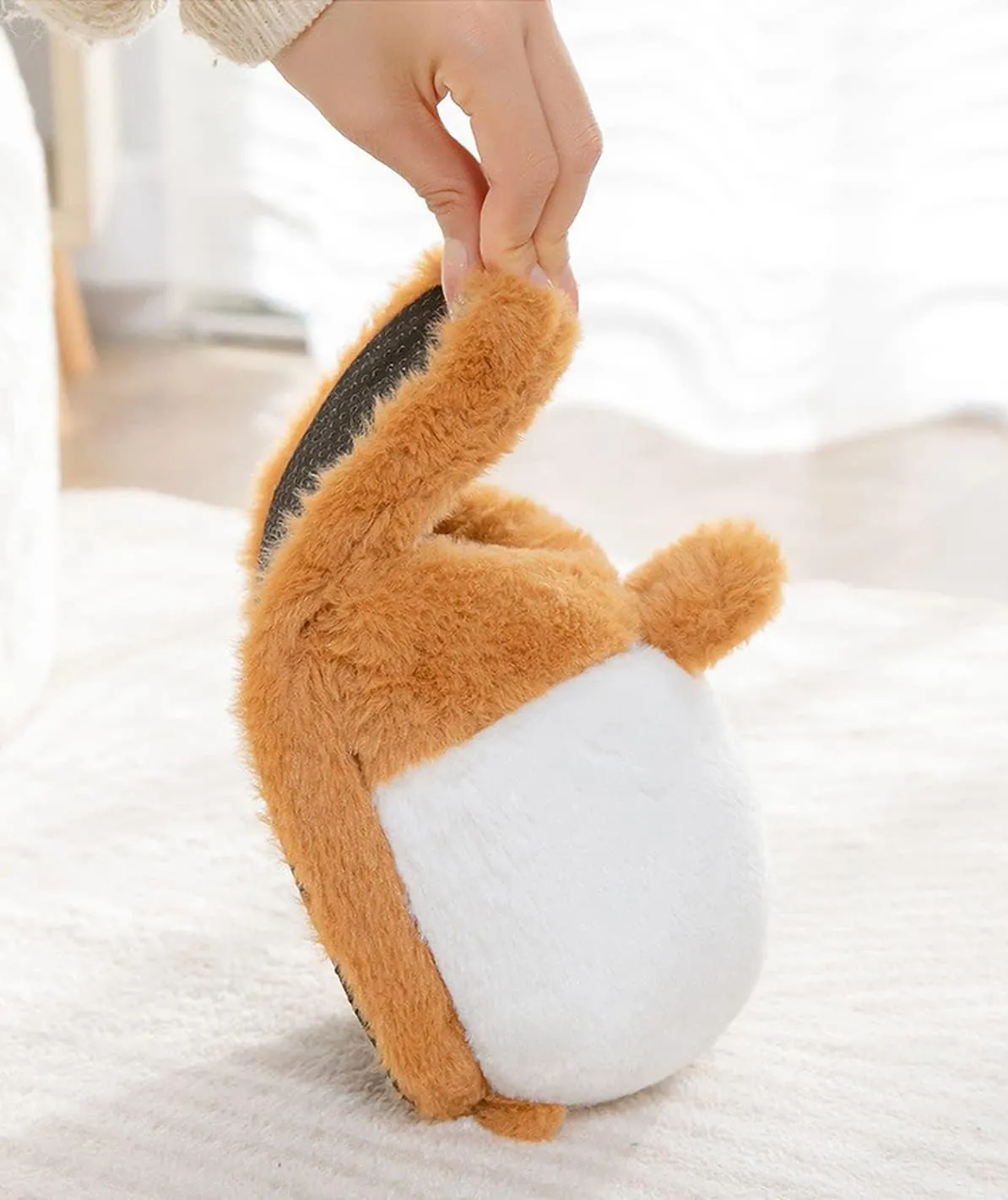 Women Fuzzy Corgi Slippers Non-Slip Novelty Plush Animal Slippers Warm Comfy Bedroom House Shoes Gift
