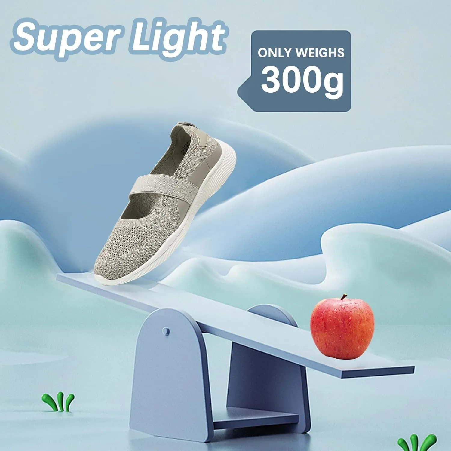 Women Mary Jane Shoes Slip On Walking Flats Comfortable Dressy Knit Washable Casual Nurse Shoe with Arch Support