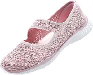 Women Mary Jane Shoes Slip On Walking Flats Comfortable Dressy Knit Washable Casual Nurse Shoe with Arch Support