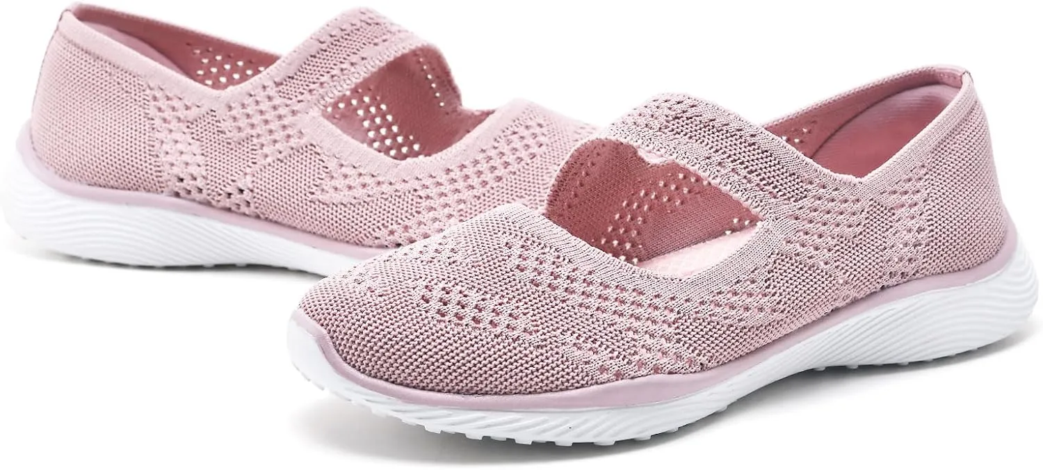 Women Mary Jane Shoes Slip On Walking Flats Comfortable Dressy Knit Washable Casual Nurse Shoe with Arch Support