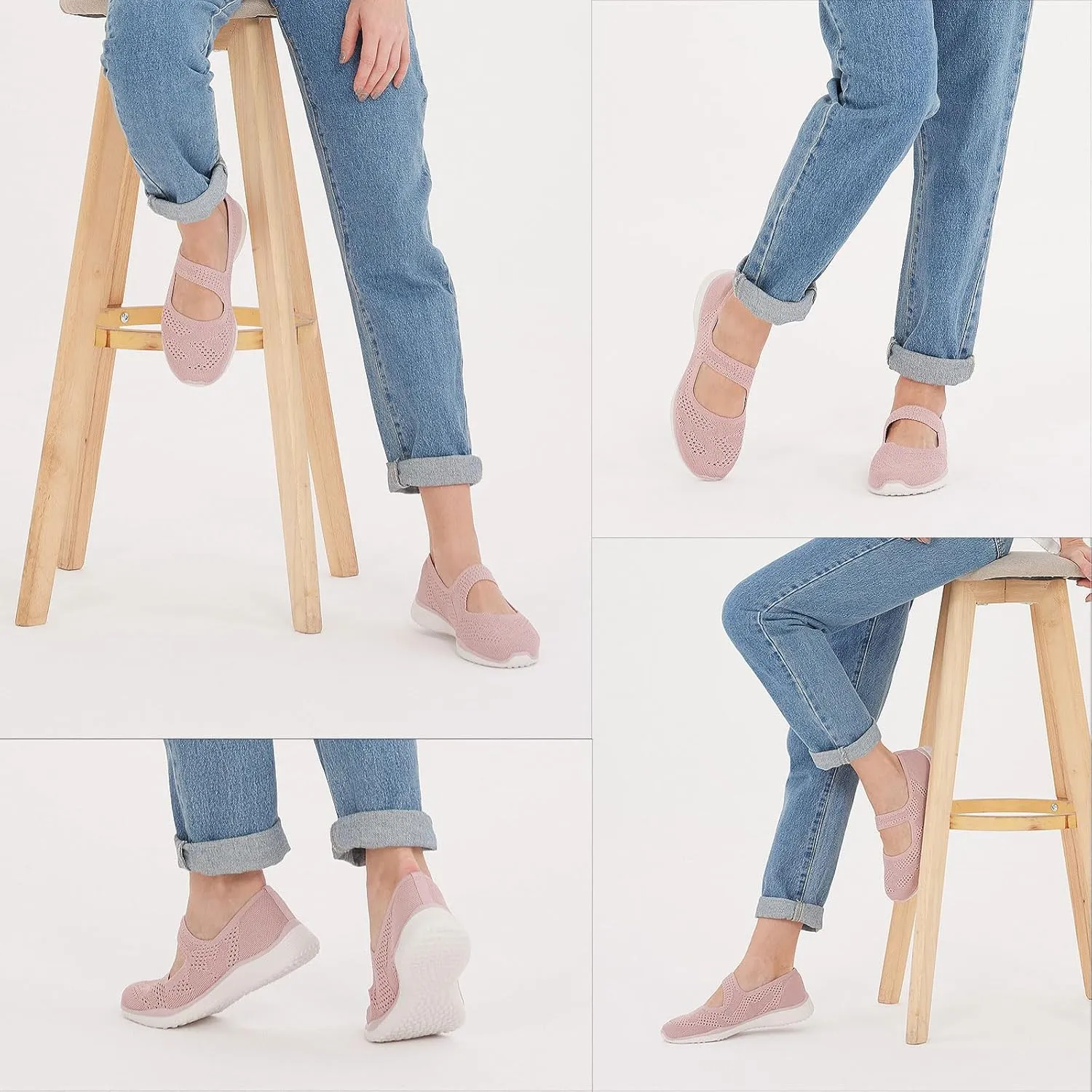 Women Mary Jane Shoes Slip On Walking Flats Comfortable Dressy Knit Washable Casual Nurse Shoe with Arch Support