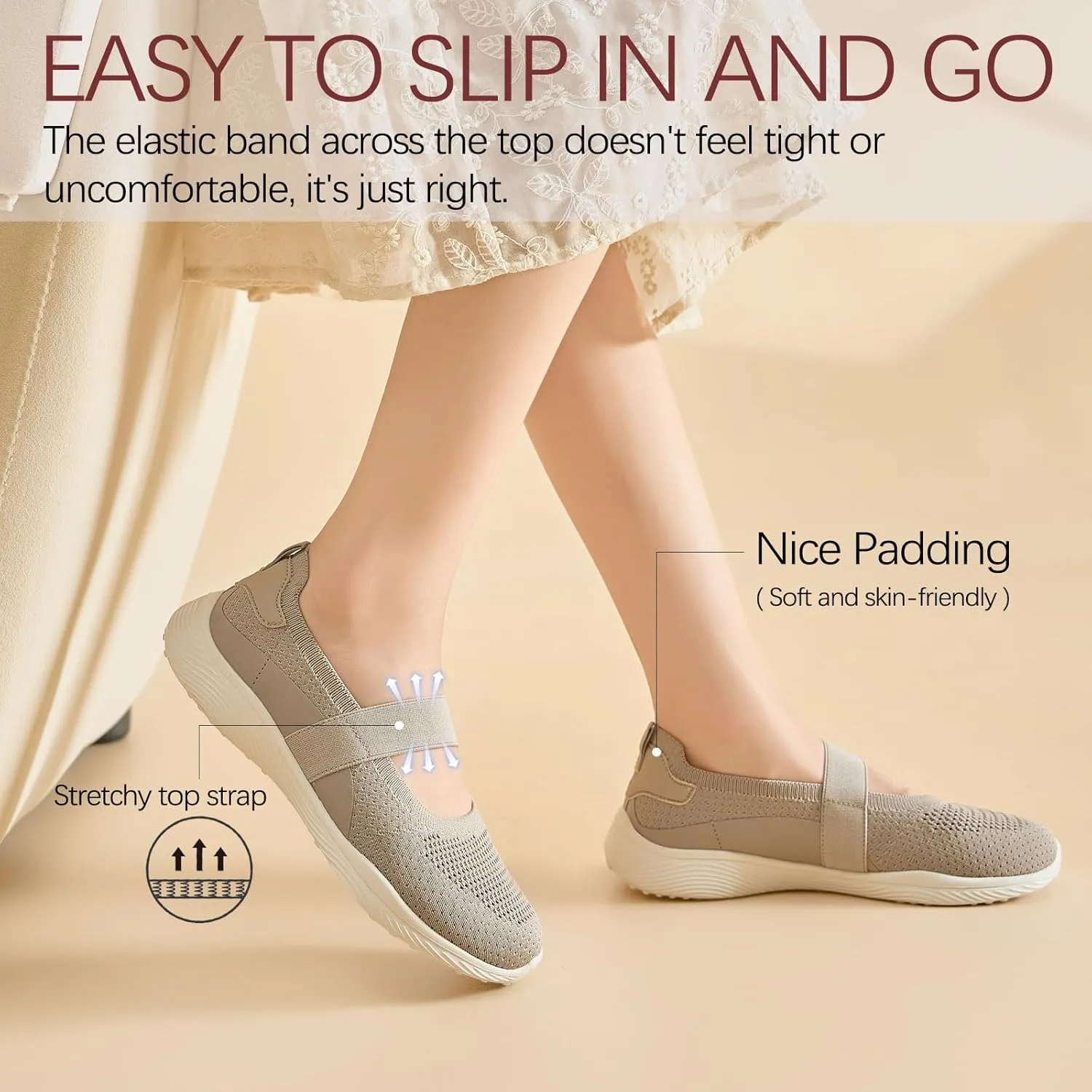Women Mary Jane Shoes Slip On Walking Flats Comfortable Dressy Knit Washable Casual Nurse Shoe with Arch Support