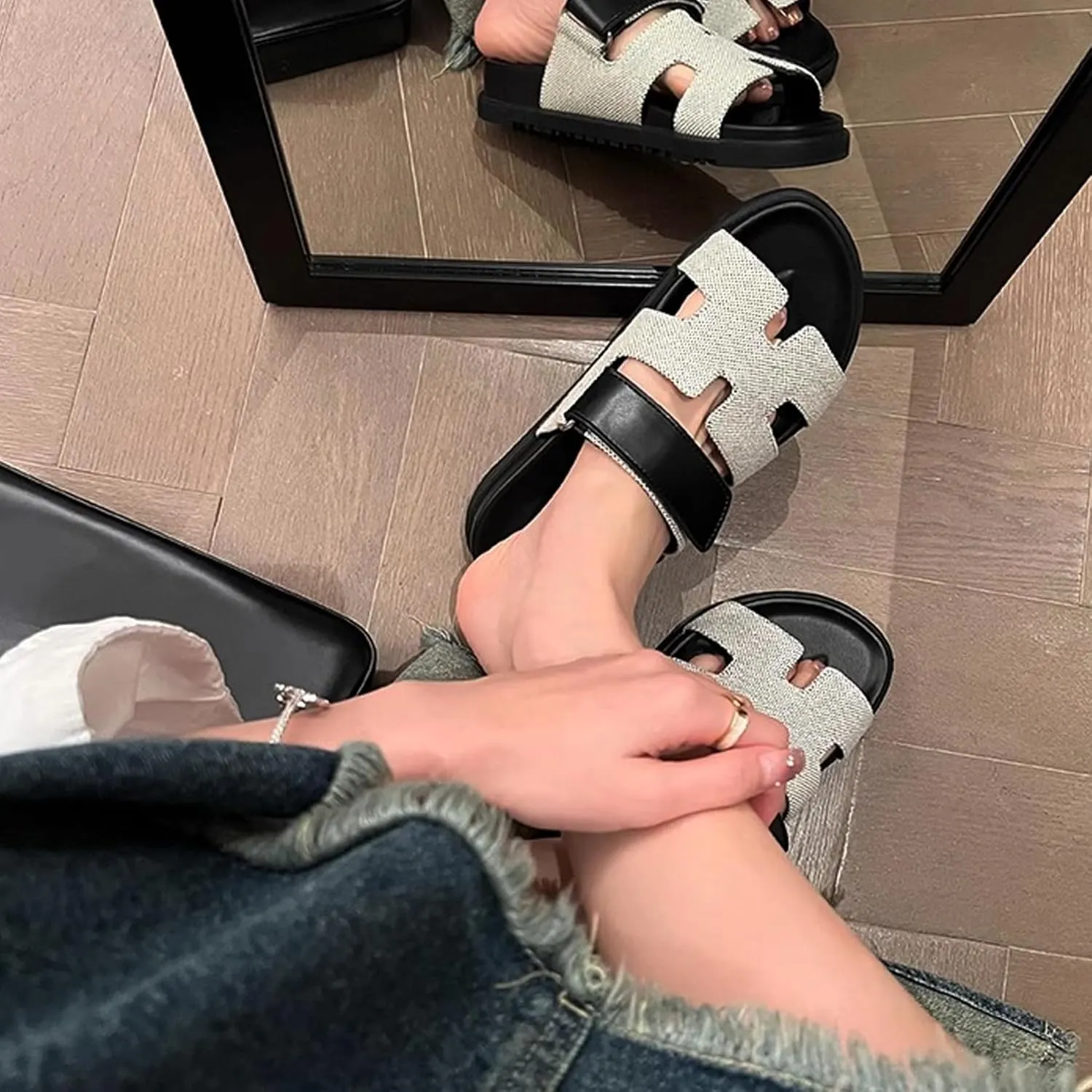 Women Sandals Summer Flat Sandal Comfy Adjustable Strap Sandals Fashion Mules Slip On Casual Sandals for Women