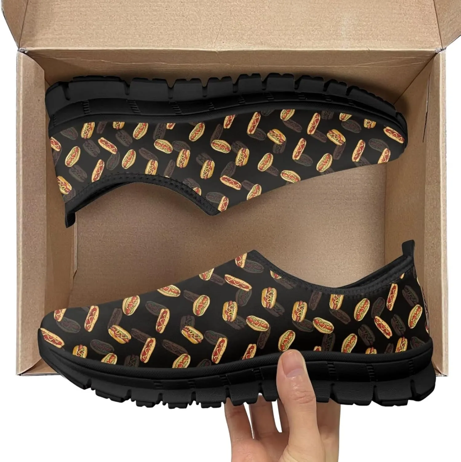 Women Slip On Sneakers Fruit Print Casual Low Top Flat Walking Shoes Non-Slip Breathable Mesh Footwear