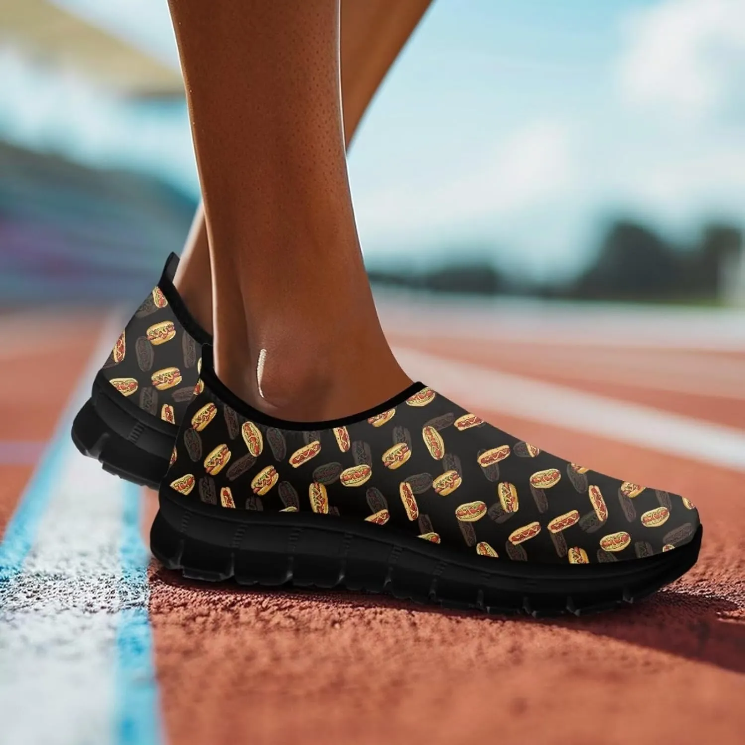 Women Slip On Sneakers Fruit Print Casual Low Top Flat Walking Shoes Non-Slip Breathable Mesh Footwear