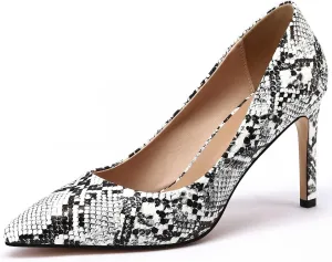 Women Snakeskin Heels, Animal Pirnt Slip On Pointed Toe Pumps, Closed Toe High Stiletto Heel Dress Shoes for Wedding Party Office