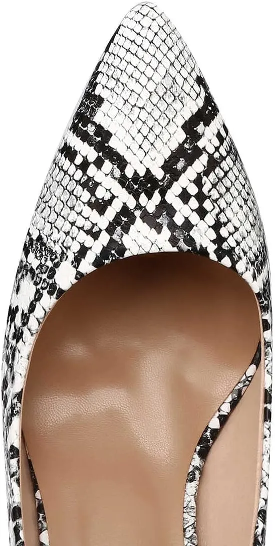 Women Snakeskin Heels, Animal Pirnt Slip On Pointed Toe Pumps, Closed Toe High Stiletto Heel Dress Shoes for Wedding Party Office