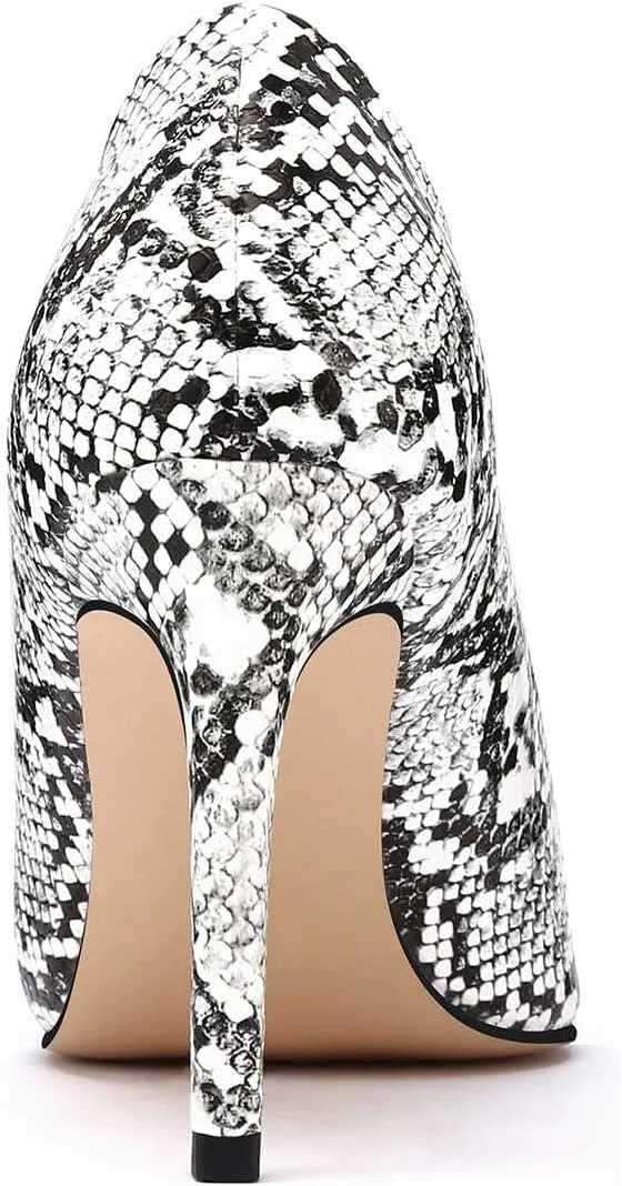 Women Snakeskin Heels, Animal Pirnt Slip On Pointed Toe Pumps, Closed Toe High Stiletto Heel Dress Shoes for Wedding Party Office